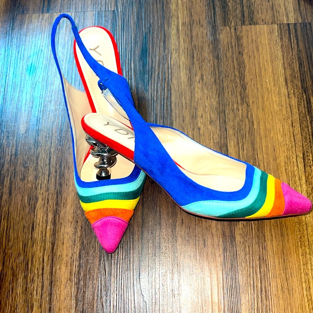 🌈 Rainbow Slingback Kitten Heels